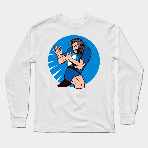 Rugby Player Fending Retro Long Sleeve T-Shirt by retrovectors